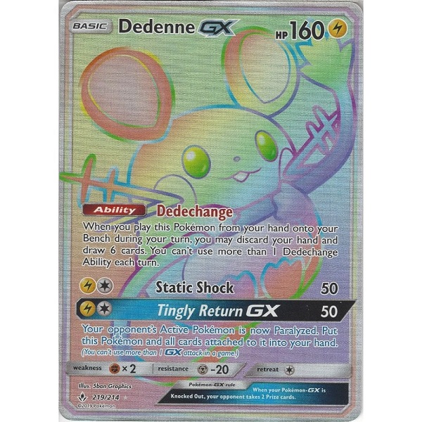 Unbroken Bonds - 219/214 - Dedenne GX (rainbow rare)