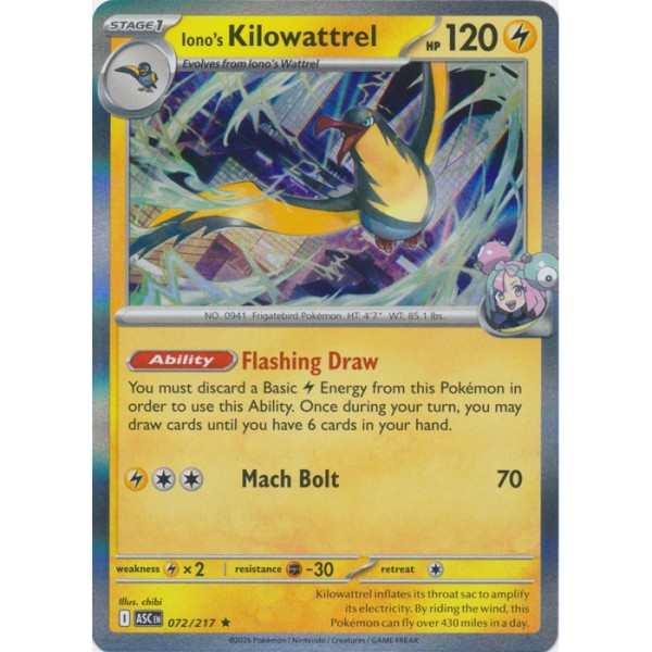 Ascended Heroes - 072/217 - Iono's Kilowattrel (rare holo)