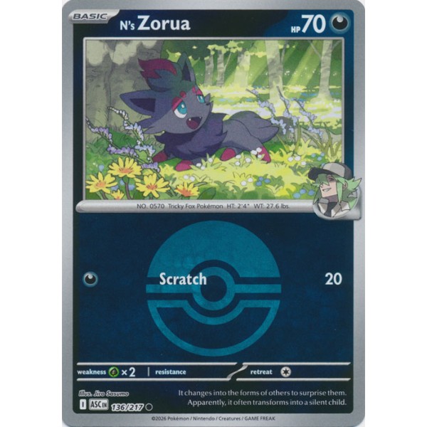 Ascended Heroes - 136/217 - N's Zorua (ball reverse holo)