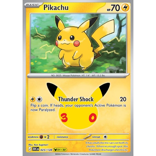 30th Anniversary - 023/128 - Pikachu (rare holo)