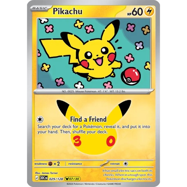 30th Anniversary - 029/128 - Pikachu (rare holo)