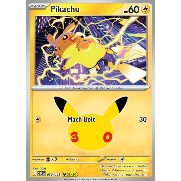 30th Anniversary - 030/128 - Pikachu (rare holo)