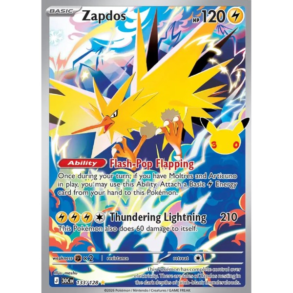 30th Anniversary - 133/128 - Zapdos (illustration rare)