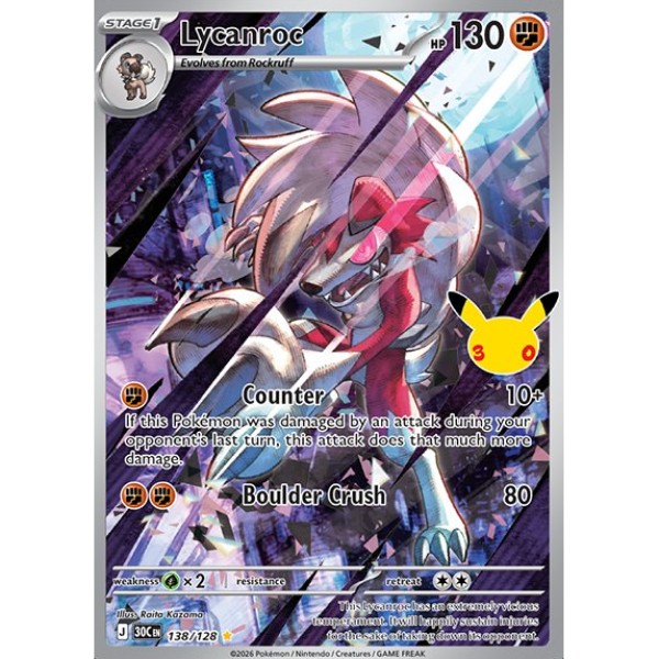 30th Anniversary - 138/128 - Lycanroc (illustration rare)