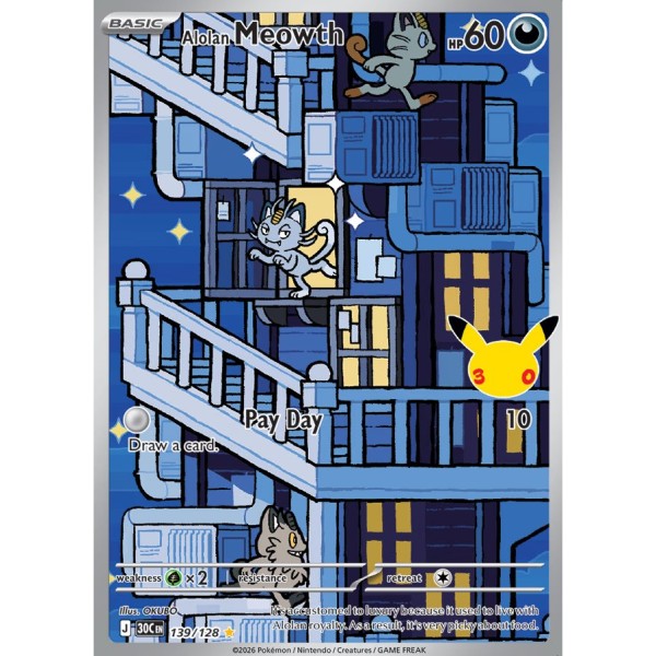 30th Anniversary - 139/128 - Alolan Meowth (illustration rare)