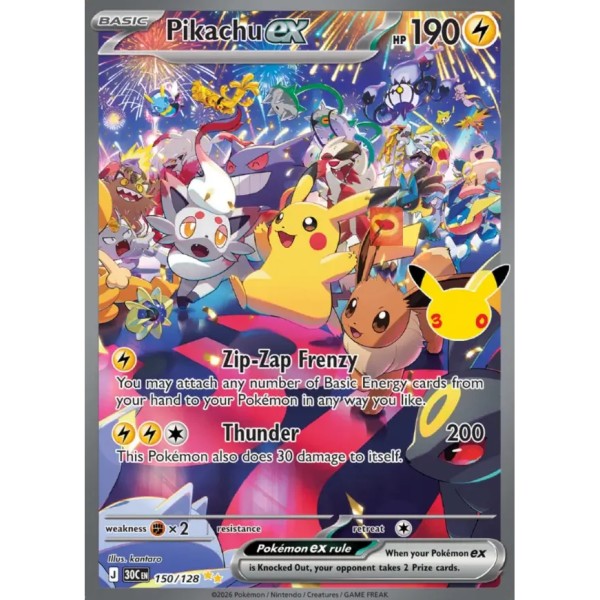 30th Anniversary - 150/128 - Pikachu ex (special illustration rare)