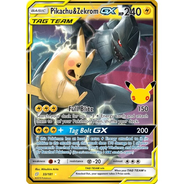 30th Anniversary - 33/181 - Pikachu & Zekrom GX (ultra rare)